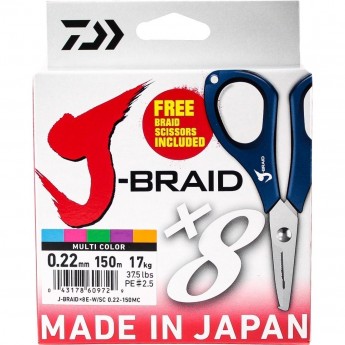 Шнур DAIWA J-Braid X8E-W/SC 0,22мм 150м multicolor + ножницы